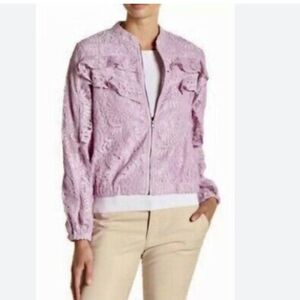 Nanette Lepore Ruffled Lace Bomber Zip Up Jacket Purple Size 14